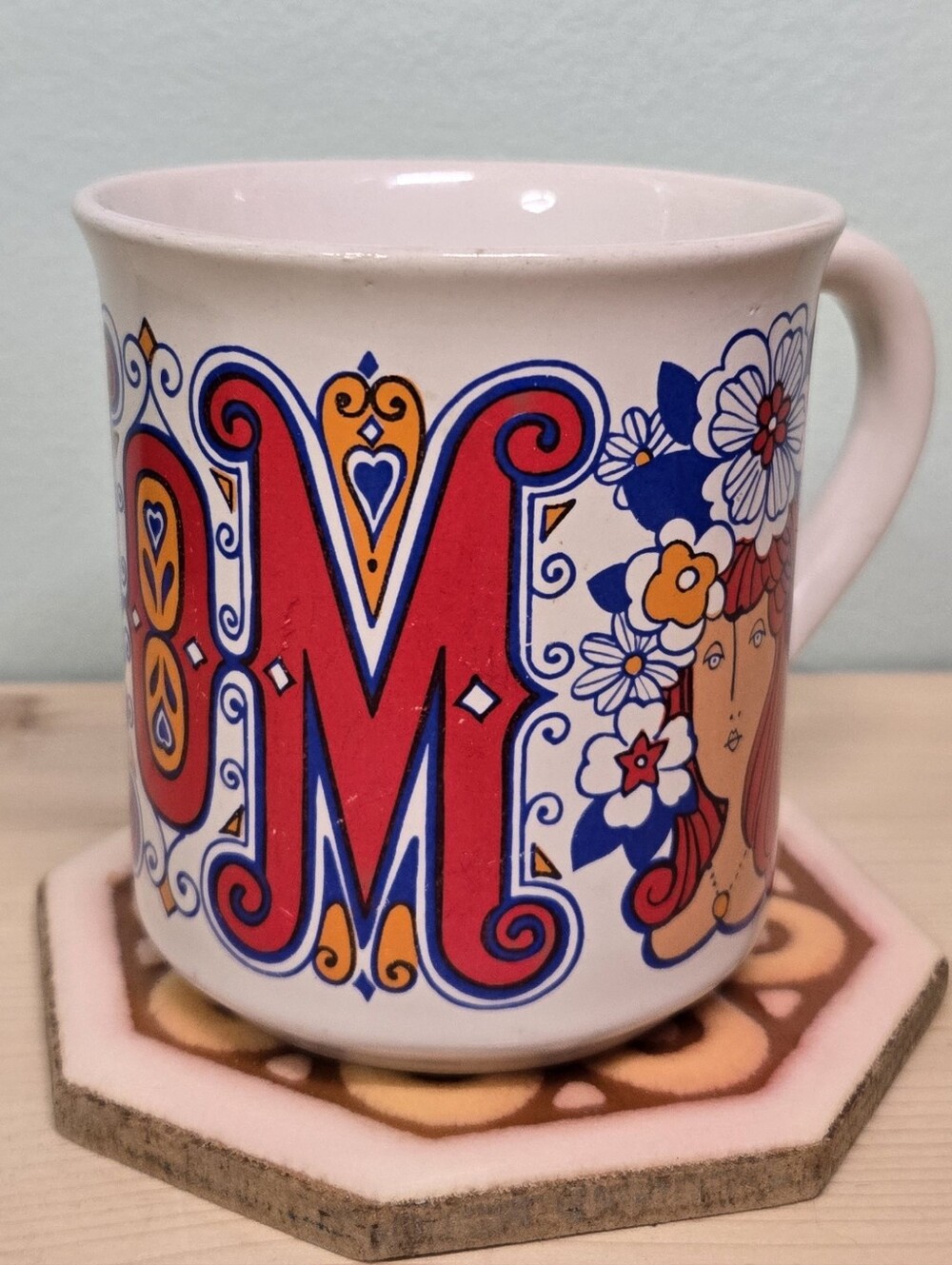 Vintage Psychedelic Groovy Mom Ceramic Coffee Mug, Hippie Lady with Flower